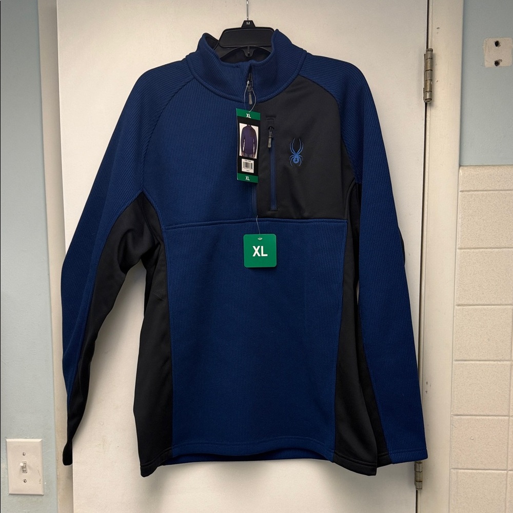 Spyder Men’s Blue and Black Quarter-Zip Performance Sweater